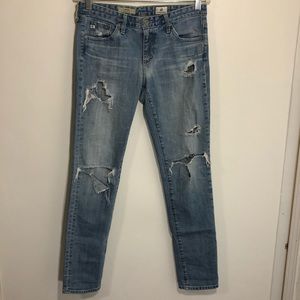 AG light wash blue jeans distressed skinny